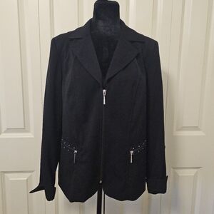 TanJay Jacket Blazer Black Women's Blazer with Zipper Details SZ 10